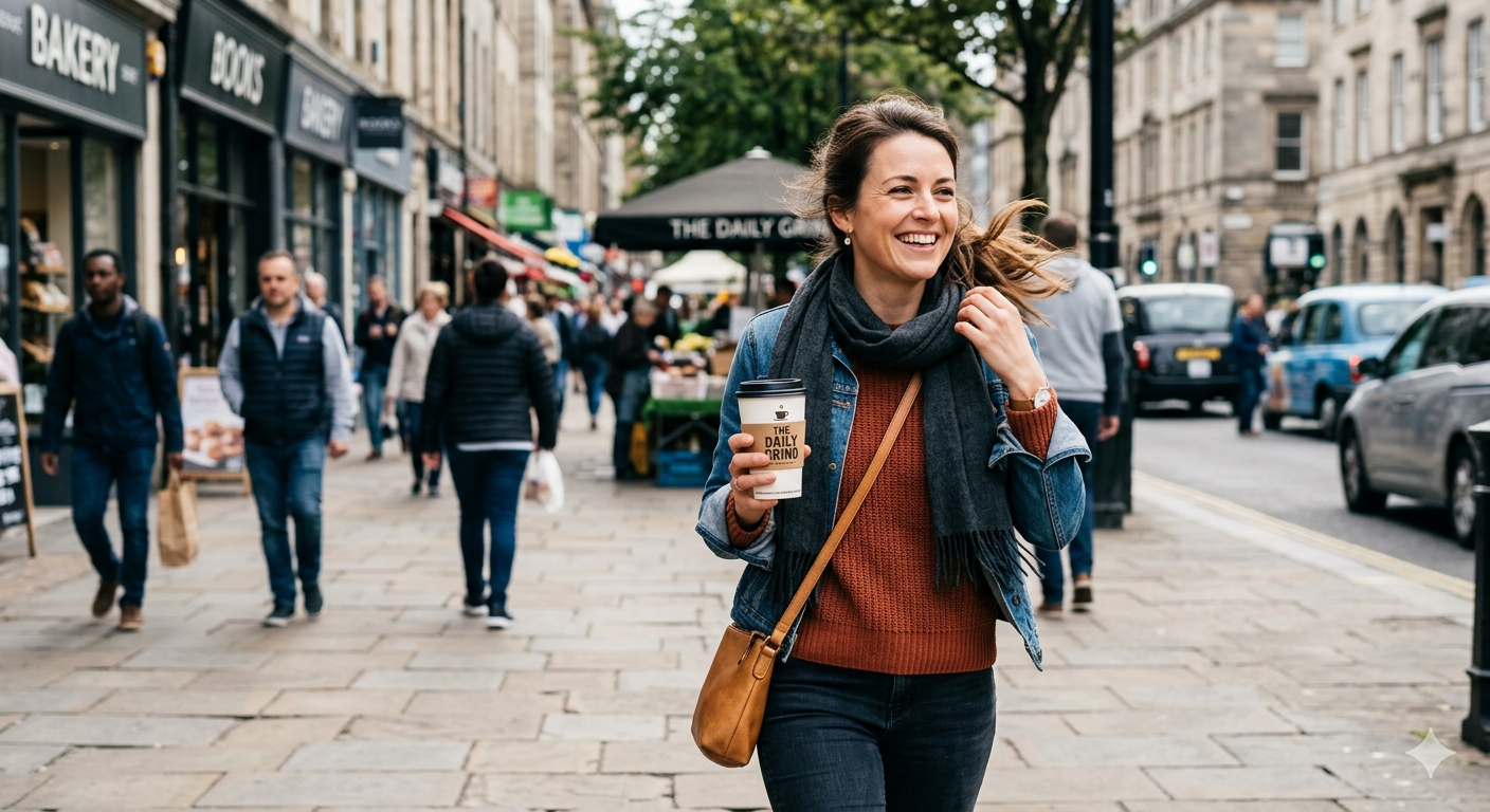 Customer walking with coffee